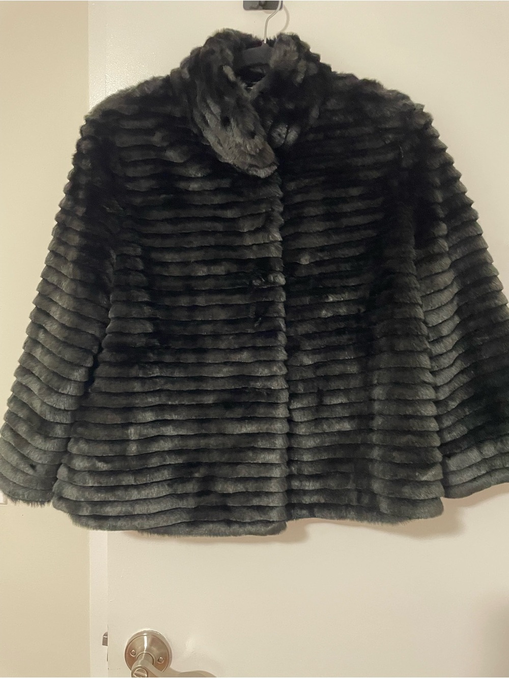 Express Black Ribbed Faux Fur Jacket